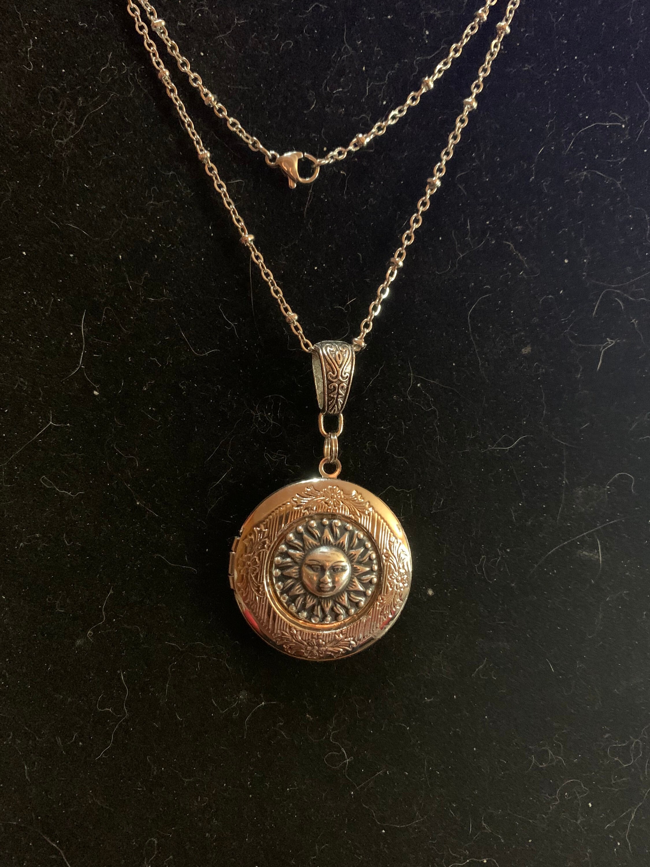 Sun Chain Locket Sun Photo Locket Necklace - Silver Tone - 24 Inch Chain - Etsy