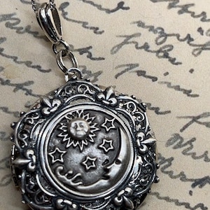 Starry sky locket necklace, Photo Locket, moon necklace, moon and stars locket, memorial locket, gift for her, locket for photos.