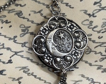 Photo locket, starry sky locket, moon and stars, Anniversary Gift, Gift  for her, gift for mom, birthday present, lunar necklace.