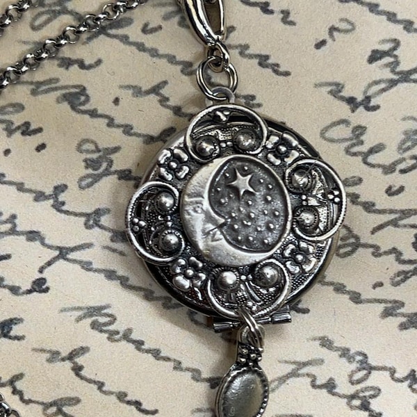 Photo locket, starry sky locket, moon and stars, Anniversary Gift, Gift  for her, gift for mom, birthday present, lunar necklace.