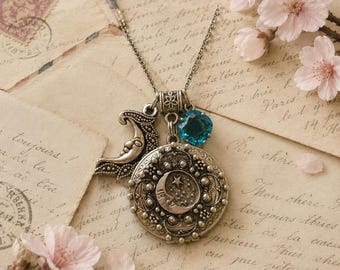 Moon and Stars Photo Locket Necklace: Memorial Keepsake Gift