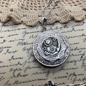 Unique Starry sky necklace, Photo Locket, moon necklace, moon and stars locket, memorial locket, gift for her, locket for photos.