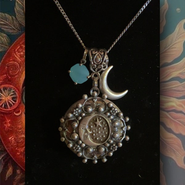 Photo Locket, moon necklace, moon and stars locket, memorial locket, gift for her, grandma gift, birthday gift, locket for photos.