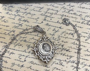 Photo locket, starry sky locket, moon and stars, oval locket, gift for her, gift for mom, birthday present, silver tone, gift for wife