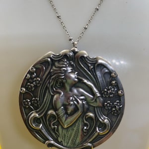 Maiden bronze/silver tone photo locket, locket necklace, silver locket, victorian jewelry, gift for her, gift for mom, gift for wife