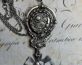 Photo locket, crescent moon and sun, starry sky, silver tone, vintage inspired, birthday gift, gift for her, gift for mom, gift for wife