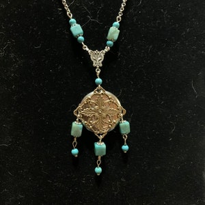 Photo locket, bronze locket, turquoise colored, vintage inspired, gift for her, keepsake jewelry, birthday present, gift for wife