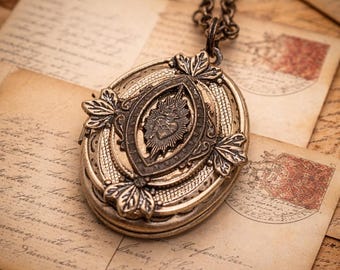 Sacred Heart Photo Locket: Religious Medal, Bronze Necklace