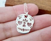 Sugar skull necklace for women - sterling silver skeleton jewelry - Mexican day of the dead - fantasy pendant gift