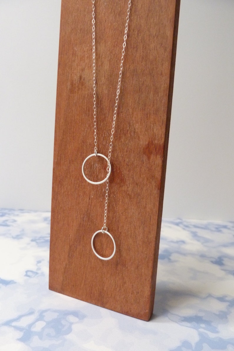 two eternity circle charms sterling silver chain Lariat necklace unique gift for women