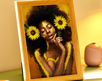 Sunflowers, Painting of a Beautiful Woman, Sold by the Artist Who Painted It, Floral and Portrait Wall Art and Decor
