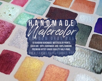 Handmade Watercolor Random Grab Bag, 10 Random Handmade Watercolor Paints Half Pans