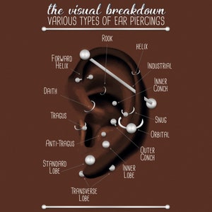 Ear Piercing Chart, Dark Skin, Poster