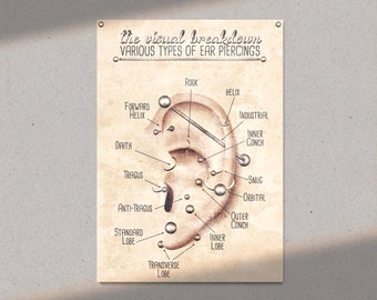 Ear Piercing Chart, Vintage Grunge, No Care Instructions, Poster