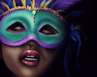 Beautiful Masked Woman Painting Print Masquerade Elegant Wall Art Sold Artist Masked Woman Wall Decor