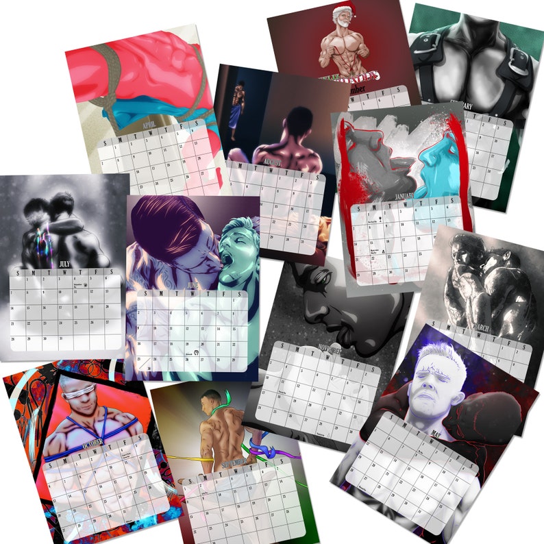 Gay Mans Wall Calendar 2024, Queer and LGBTQ Handillustrated Art