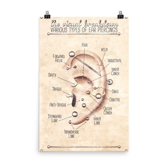 Ear Piercing Chart Vintage Grunge No Care Instructions Etsy