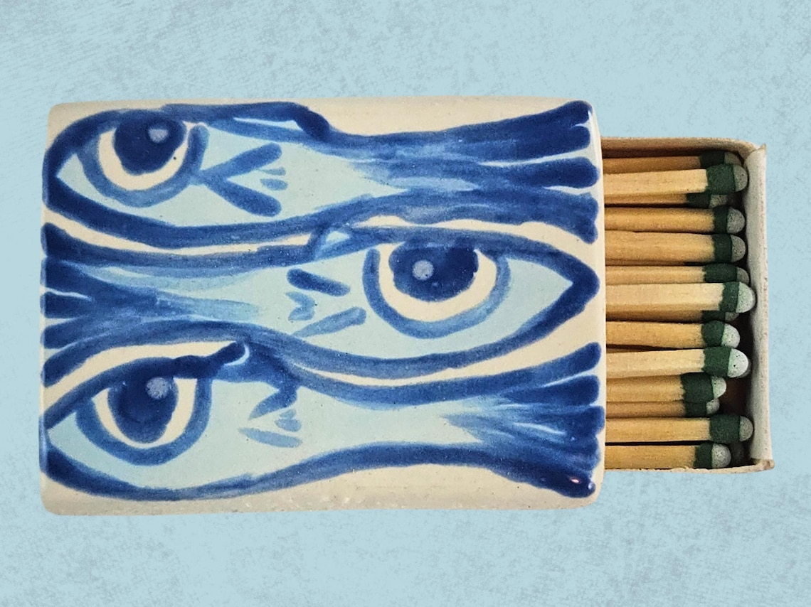 Ceramic Matchbox Sleeve. Hand-painted 
