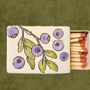 Ceramic Matchbox Sleeve. Hand-painted "Blueberry Hill"