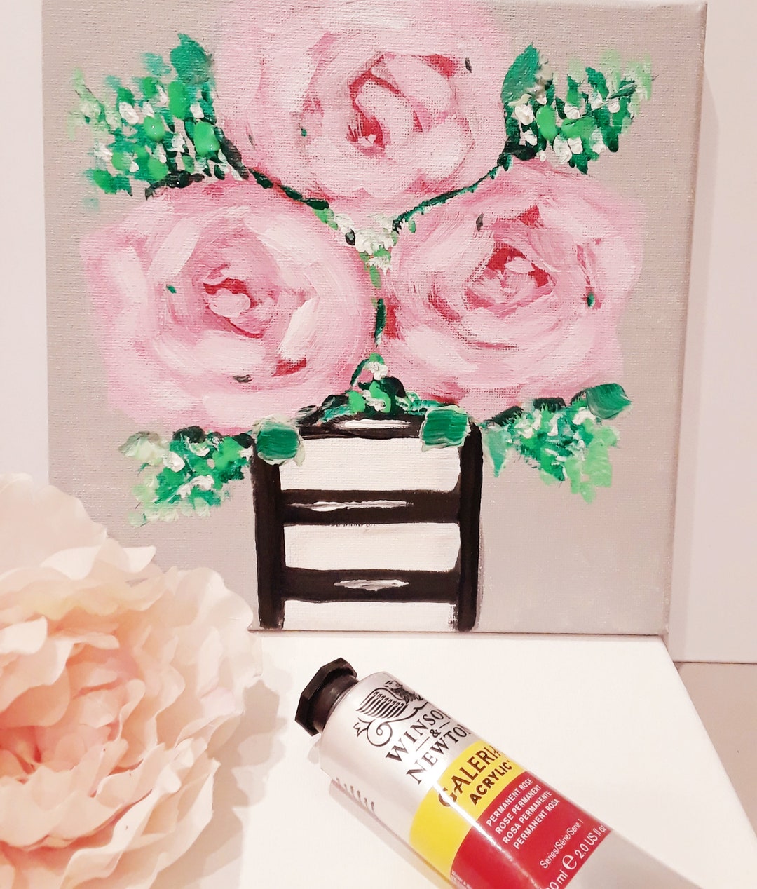 ABSTRACT ART PAINTING Pink Roses, Pink Flowers Painting, Roses Art ...