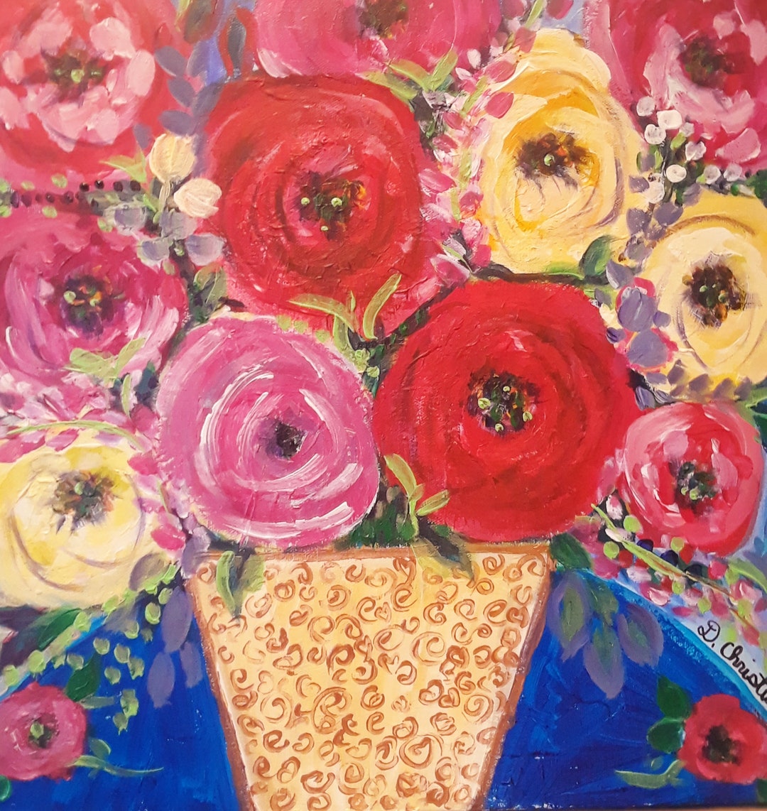 ABSTRACT ART PAINTING Original Red Roses Painting rose Garden Red Roses ...