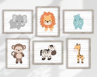 Safari Nursery Wall Art, Safari Nursery Decor, Nursery Prints Or Canvas, Zoo Animal Nursery, Jungle Animals, Nursery Pictures, Set of 6