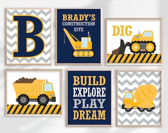 Construction Wall Art, Construction Trucks Prints or Canvas Big Boy Room Decor, Construction Theme, Construction Quotes, Set of 6 Pictures