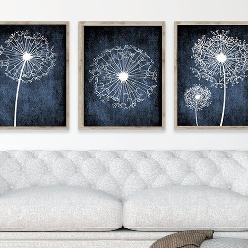 Dandelion Wall Art Navy Bedroom Pictures Dandelion Art Etsy