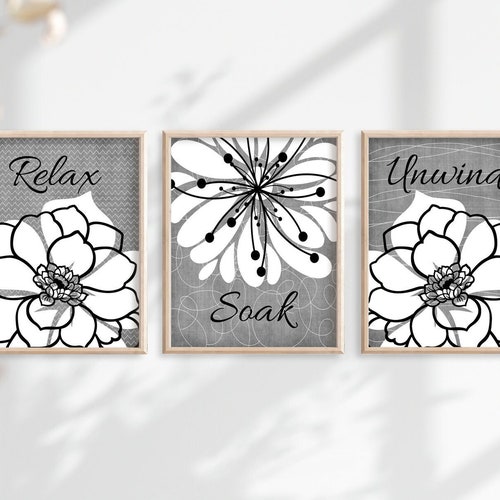 Yellow Gray BATHROOM Decor Bathroom Wall Art Relax Soak Etsy