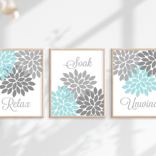 Gray Bathroom Wall Art Prints or Canvas Relax Soak Unwind Etsy