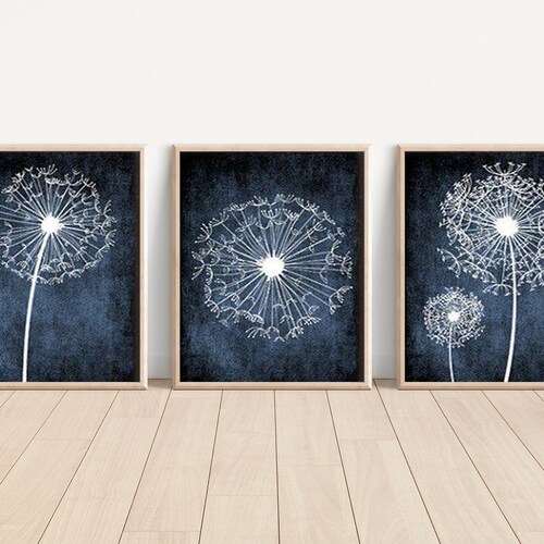 Dandelion Wall Art Navy Blue Wall Art Dandelion Bedroom Etsy