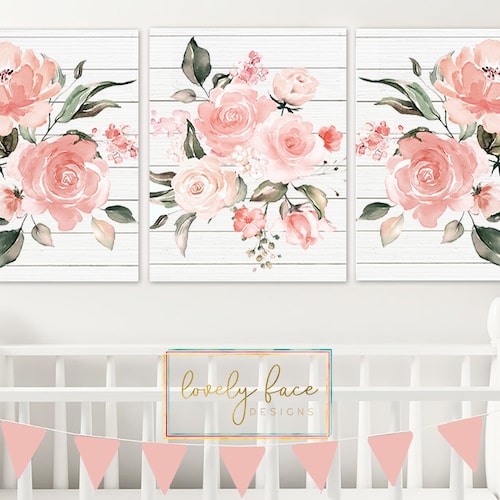 Flower Nursery Wall Art Girl Nursery Prints or Canvas Mint Etsy