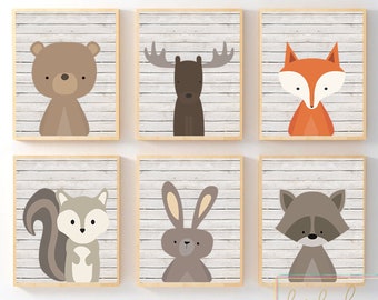 Boy Nursery Decor, Woodland Nursery, Prints Or Canvas Wall Art, Woodland Animals, Forest Animals, Nursery Prints Set of 6