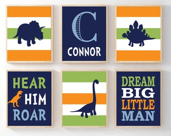 DINOSAUR Wall Art Dinosaur Decor Baby Boy Nursery Wall Art Dino Theme Big Boy Bedroom Dream Big Little Man Roar Set of 6 Prints Or Canvas