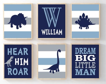 Dinosaur Nursery Wall Art, Boy Bedroom Decor, Prints Or Canvas, Boy Dinosaur Bedroom, Dinosaur Nursery Prints, Hear Him Roar, Set of 6