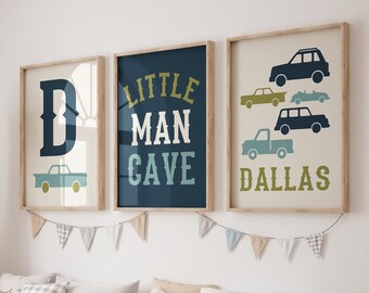 Cars printable wall art, retro rides prints, car nursery decor, boys transportation theme, little man cave, customized boy name, set of 3