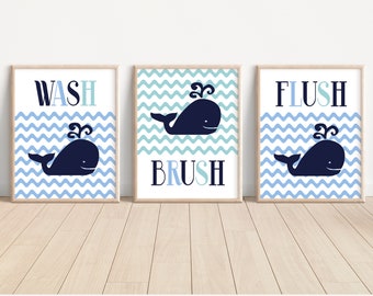 Whale Bathroom Art, Boy Bathroom Wall Art Prints or Canvas, Kids Whale Bathroom Art, Nautical Bathroom Art, Whale Decor, Set of 3