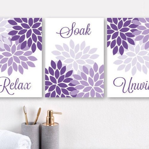 Relax Soak Unwind Bathroom Wall Art Prints or Canvas Purple Etsy