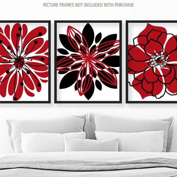 Red Flower Wall Art Etsy
