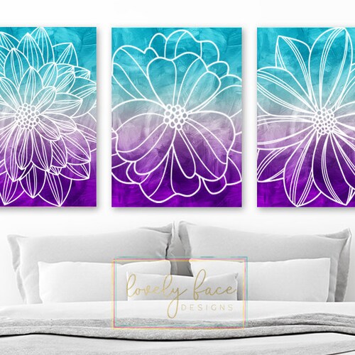 Teen Girl Wall Art Room Decor Floral Flower Hot Pink Black Etsy