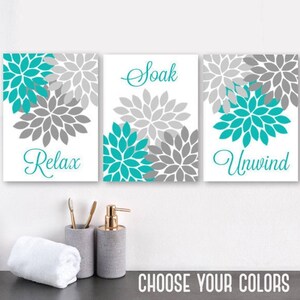 Teal Gray Bathroom Decor Bathroom Wall Art Prints Or Canvas Etsy