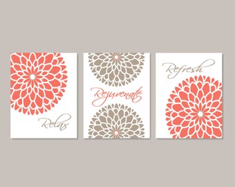 Coral Bathroom Decor Etsy