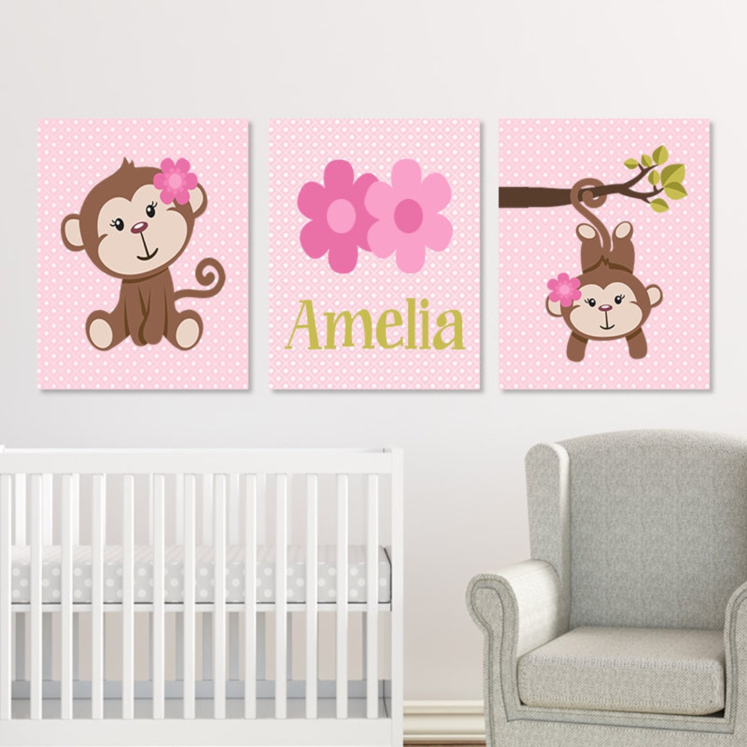 Girl MONKEY Nursery Wall Art Monkey Nursery Decor Prints or Etsy