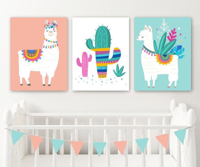 Llama Nursery Decor Llama Girl Bedroom Wall Art Llama Etsy