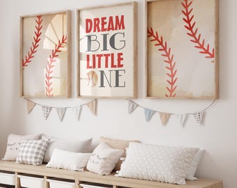 Vintage Baseball Nursery Prints, Boys Bedroom Decor, Set of 3 Wall Art