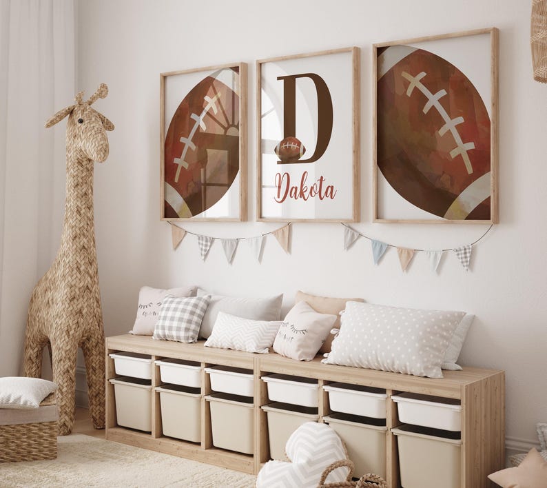 Football Nursery Decor, Vintage Football Print For Boys Football Bedroom Decor, Football Nursery Theme, Sports Prints or Canvas, Set of 3 image 1