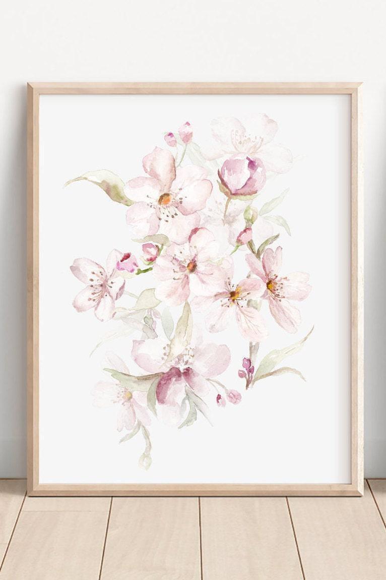 Cherry Blossom Watercolor Prints, Set of 3, Blush Pink Floral Wall Art ...