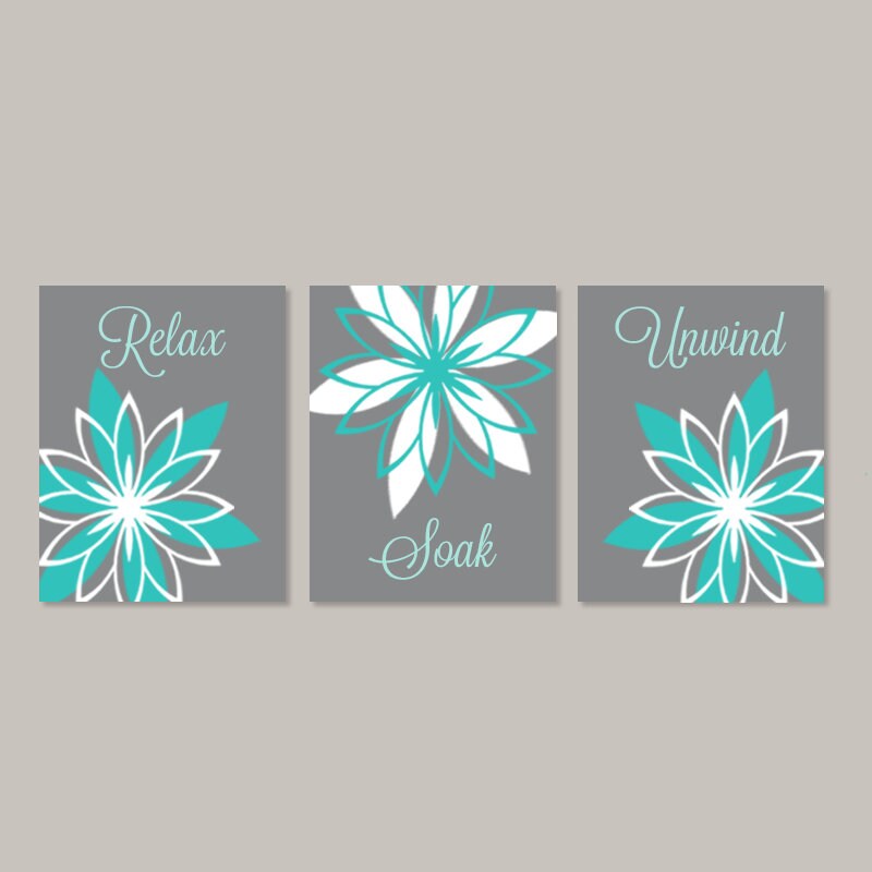 Teal Gray Bathroom Wall Art Bathroom Wall Decor Relax Soak Etsy