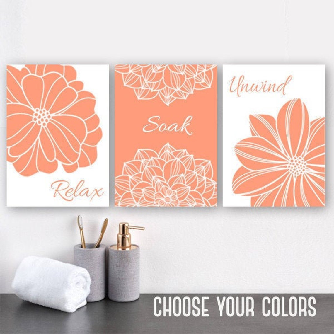 Gray Bathroom Wall Art Prints or Canvas Relax Soak Unwind Etsy