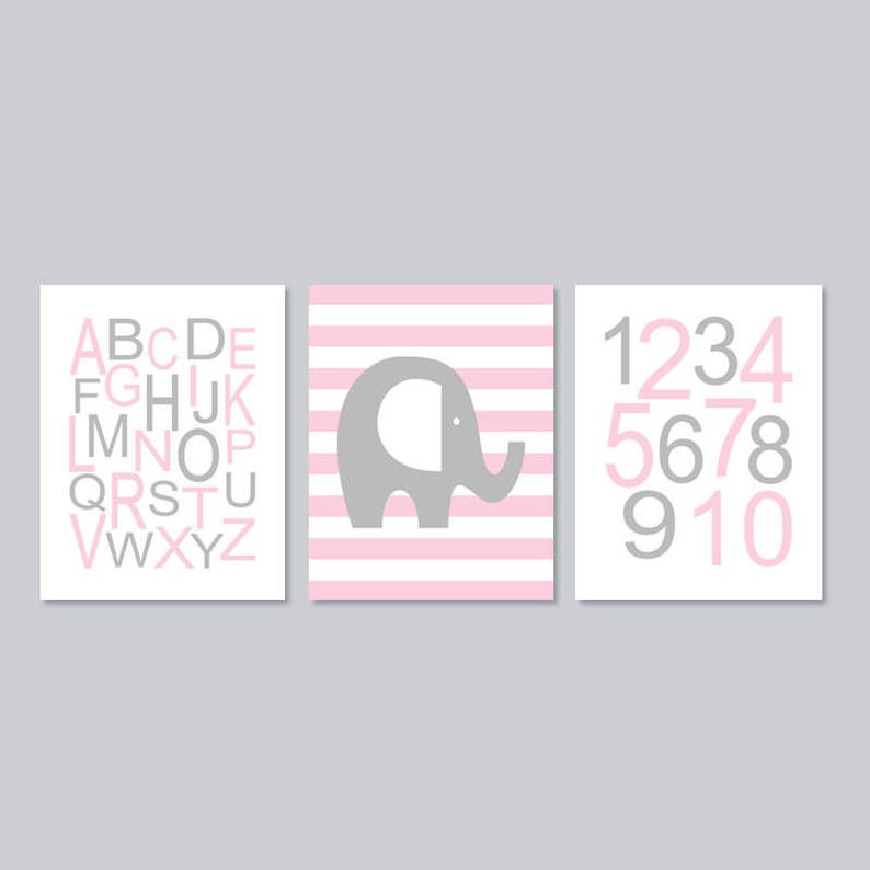 Pink Gray Nursery Wall Art Girl Elephant Nursery Elephant Etsy